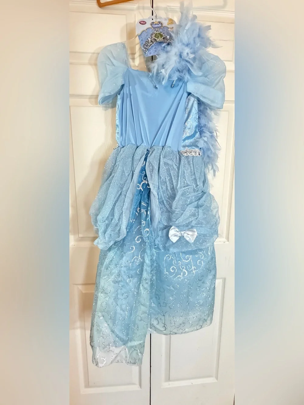 Disney Store Cinderella Princess Deluxe Dress Gown Costume Large 10 Tiara Boa